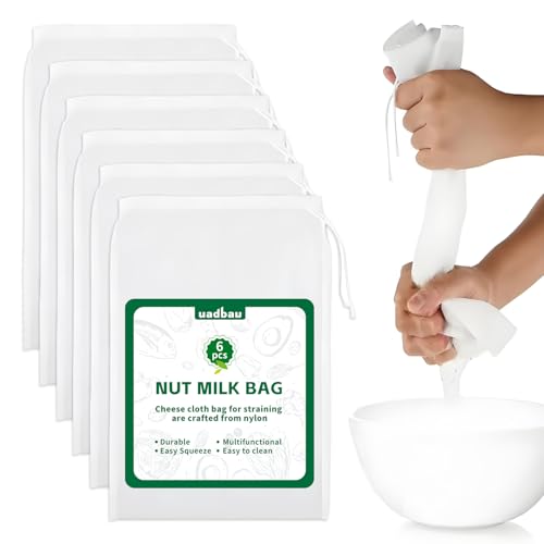 uadbau 6 Pcs Nut Milk Bag 12 x 8 Inch Yogurt Strainer 200 Mesh Cheese Cloth Bag for Straining Reusable Fine Mesh Strainer for Filtering Yogurt Juice Coffee Tofu Tea Cheese - Image 1