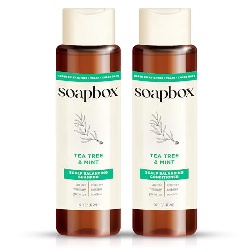 Soapbox Tea Tree Shampoo and Conditioner Set Scalp Balancing with Tea Tree Oil Jojoba Oil Aloe and Shea Butter to Clean and Purify for All Hair Types 16 Ounces Each Pack of 2