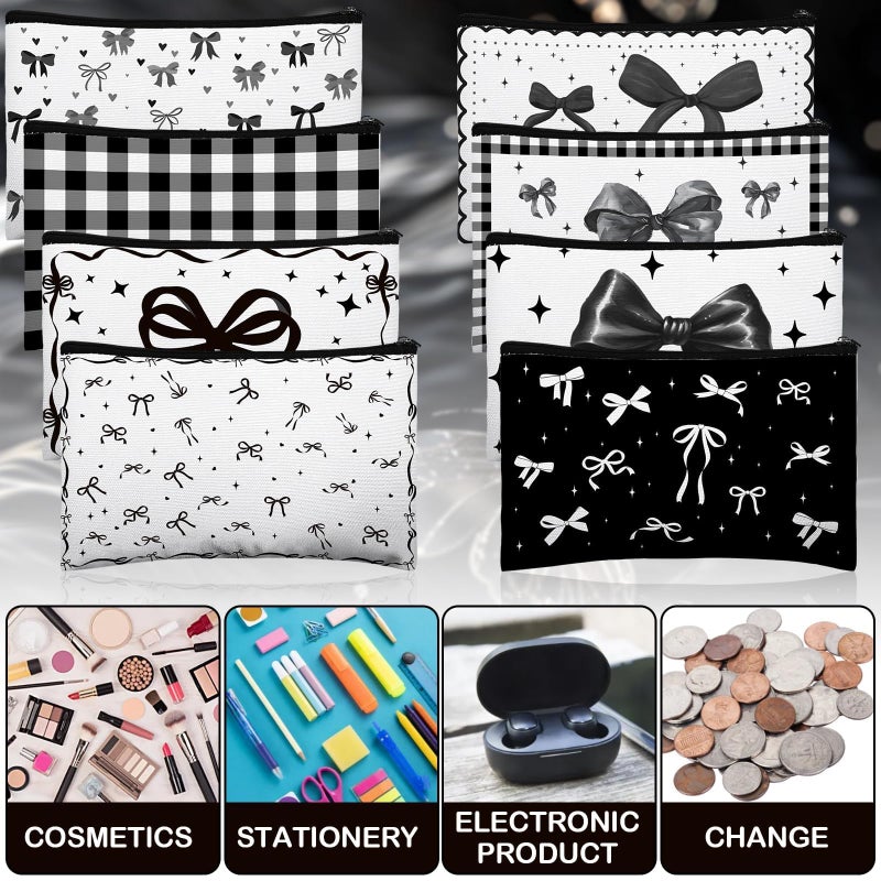 Stuffygreenus 8 Pcs Bow Makeup Bags Bulk for Women Black Coquette Aesthetic Preppy Cosmetic Bags Bow Floral Canvas Toiletry Bags Aesthetic Travel Zipper Pouches for Bridesmaids Wedding Party Favors Supplies - Image 5