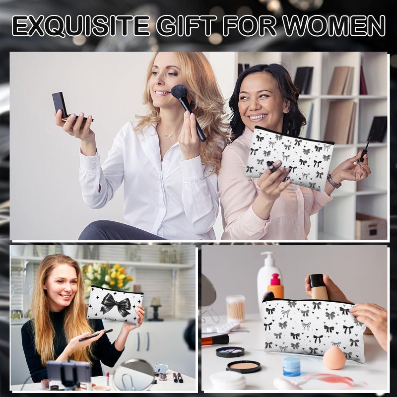 Stuffygreenus 8 Pcs Bow Makeup Bags Bulk for Women Black Coquette Aesthetic Preppy Cosmetic Bags Bow Floral Canvas Toiletry Bags Aesthetic Travel Zipper Pouches for Bridesmaids Wedding Party Favors Supplies - Image 4