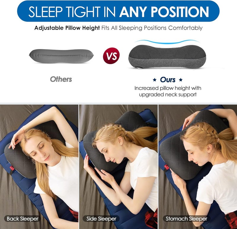 HIKENTURE Camping Pillow with Removable Cover - Ultralight Inflatable Pillow for Neck Lumbar Support - Upgrade Backpacking Pillow - Washable Travel Air Pillows for Camping, Hiking, Backpacking - Image 3