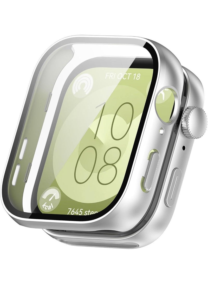PC+Tempered Glass Protective Case For Huawei Watch Fit 3 Full Screen Protector Shell Bumper Cover - Silver - Image 1