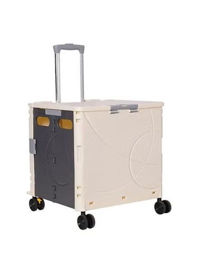 Foldable shopping cart, compact suitcase cart for shopping and travel, household storage box, 48L beige - Image 1