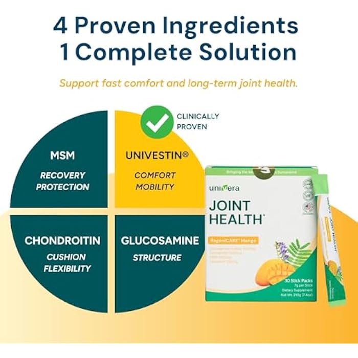 Univera Glucosamine, Chondroitin, MSM and Univestin, All-in-one Joint Support, Easy to Carry, Mango Flavor (30-Day Supply) - Image 2
