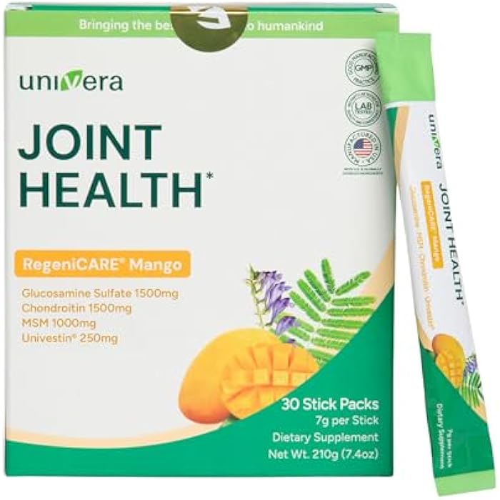 Univera Glucosamine, Chondroitin, MSM and Univestin, All-in-one Joint Support, Easy to Carry, Mango Flavor (30-Day Supply) - Image 1
