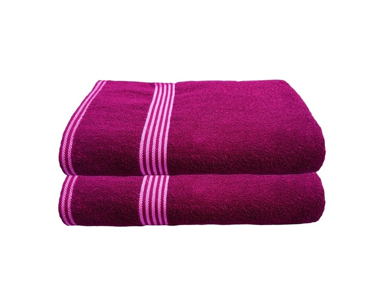 Space Fly Cotton Towels for Bath | 600 GSM Bath Towel | Luxury Towel for Bath | Gym Towel for Men Workout | Towel for Bath Women | Towel for Bath Large Size | Travel Friendly Towel (Magenta & Beige) - Image 5