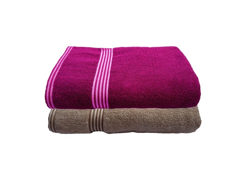Space Fly Cotton Towels for Bath | 600 GSM Bath Towel | Luxury Towel for Bath | Gym Towel for Men Workout | Towel for Bath Women | Towel for Bath Large Size | Travel Friendly Towel (Magenta & Beige) - Image 1