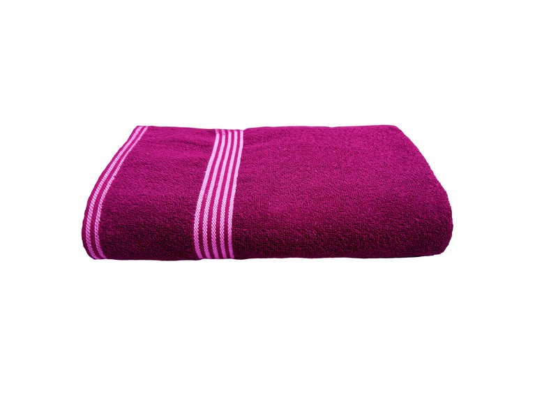 Space Fly Cotton Towels for Bath | 600 GSM Bath Towel | Luxury Towel for Bath | Gym Towel for Men Workout | Towel for Bath Women | Towel for Bath Large Size | Travel Friendly Towel (Magenta & Beige) - Image 2