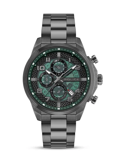 بوليس Men's ساعة سول رجالي متعددة الوظائف بقرص أخضر وسوار ستانلس ستيل 316L