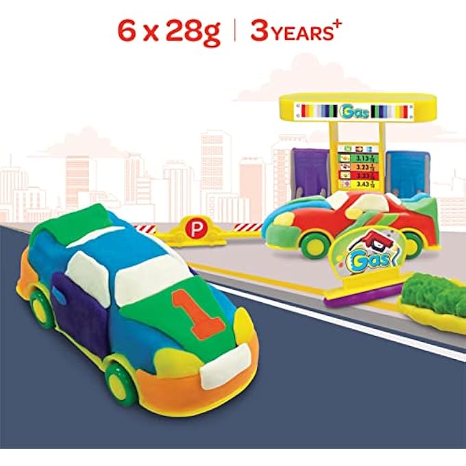 THE MOON BRAND DOUGH CREATION CAR SET  EDUCATIONAL PLAYDOUGH FOR KIDS WITH CUTTERS TOOLS  NONTOXIC MODELING CLAY FOR 3+ YEARS  DIY CLAY TOYS AND ACCESSORIES FOR BIRTHDAY PARTY  6 X 28G - Image 3