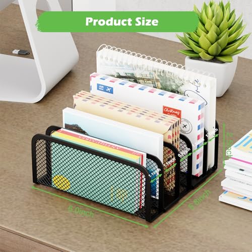 GDINDINFAN Mail Organizer Countertop, Metal File Holder with 5-Slot, Small Desk File Organizer for Letter, Bill, Mail Sorter, Desktop Letter Folder Holders for Office, Home, School (Black) - Image 2