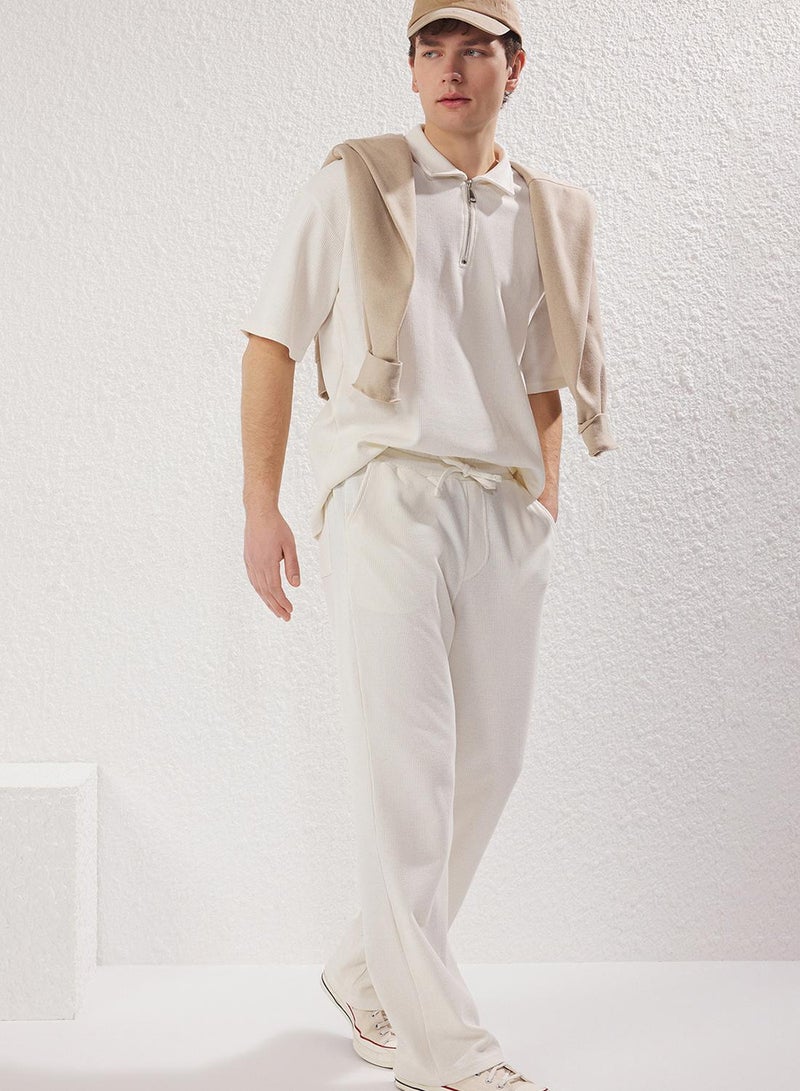 trendyol Ecru Wide Leg/Wide Cut Textured Sweatpants - Image 1