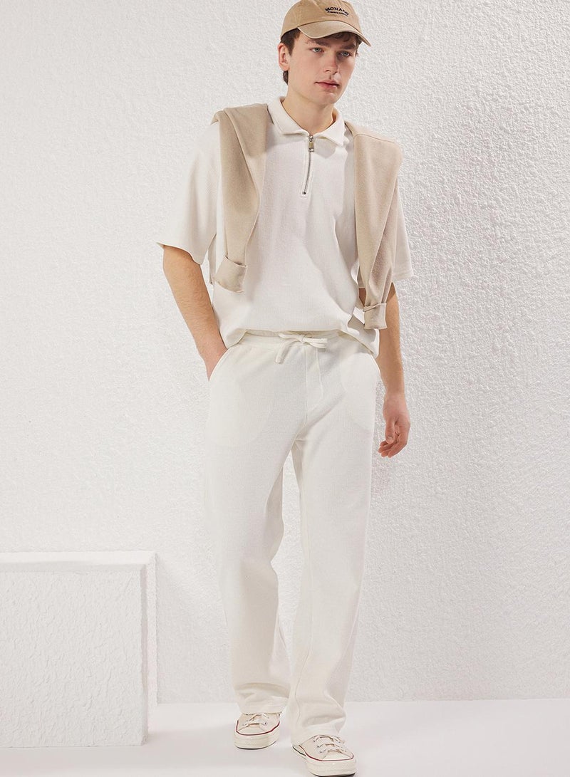 trendyol Ecru Wide Leg/Wide Cut Textured Sweatpants - Image 2