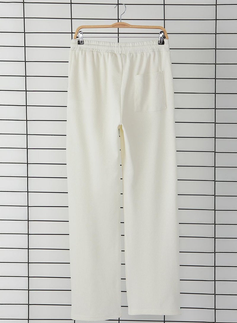 trendyol Ecru Wide Leg/Wide Cut Textured Sweatpants - Image 5