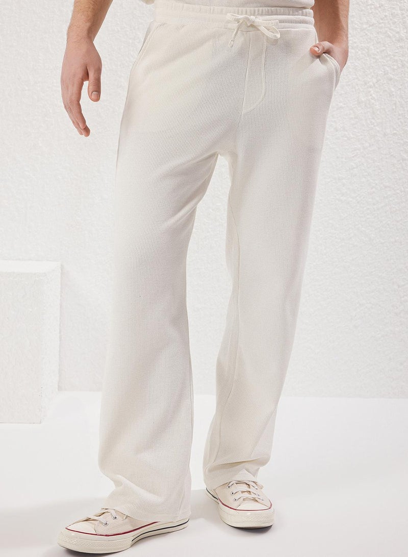 trendyol Ecru Wide Leg/Wide Cut Textured Sweatpants - Image 3