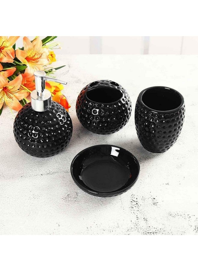 Whizzo Ceramic Honeycomb Shape 4 Pieces Bathroom Set Liquid Dispenser, Toothbrush Holder, Soap Dish, Tumbler Holder (Black) - Image 2