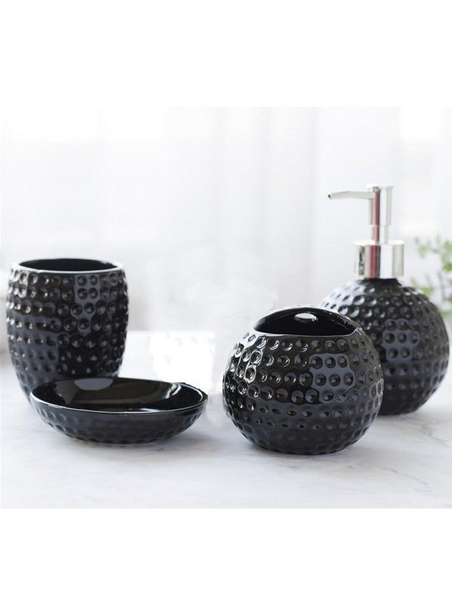 Whizzo Ceramic Honeycomb Shape 4 Pieces Bathroom Set Liquid Dispenser, Toothbrush Holder, Soap Dish, Tumbler Holder (Black) - Image 3