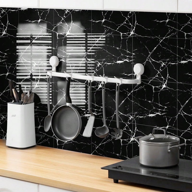 Chejiaye 10pcs Marble Peel and Stick Backsplash Waterproof Washroom Wall Panels, Peel and Stick Tile, PVC Wall Panels for Kitchen (Black Marble Tiles, 11.8" x 11.8" x2.5MM x 10Pack) - Image 2