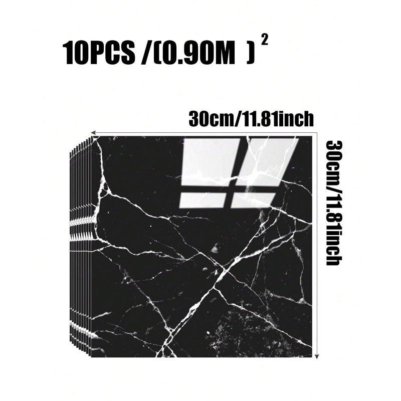 Chejiaye 10pcs Marble Peel and Stick Backsplash Waterproof Washroom Wall Panels, Peel and Stick Tile, PVC Wall Panels for Kitchen (Black Marble Tiles, 11.8" x 11.8" x2.5MM x 10Pack) - Image 4