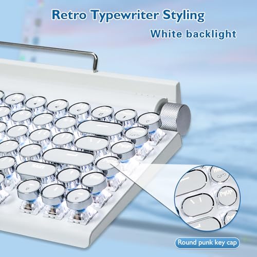 Adventurers Retro Typewriter Keyboard 75 Layout 83 Keys with Blue SwitchBluetooth 50Fixed MultiColor BacklightHotSwappable for PCLaptopsMacipadWhite - Image 3