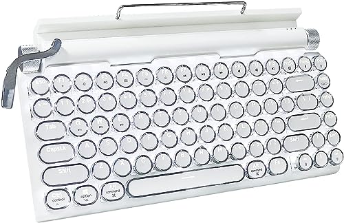 Adventurers Retro Typewriter Keyboard 75 Layout 83 Keys with Blue SwitchBluetooth 50Fixed MultiColor BacklightHotSwappable for PCLaptopsMacipadWhite - Image 1