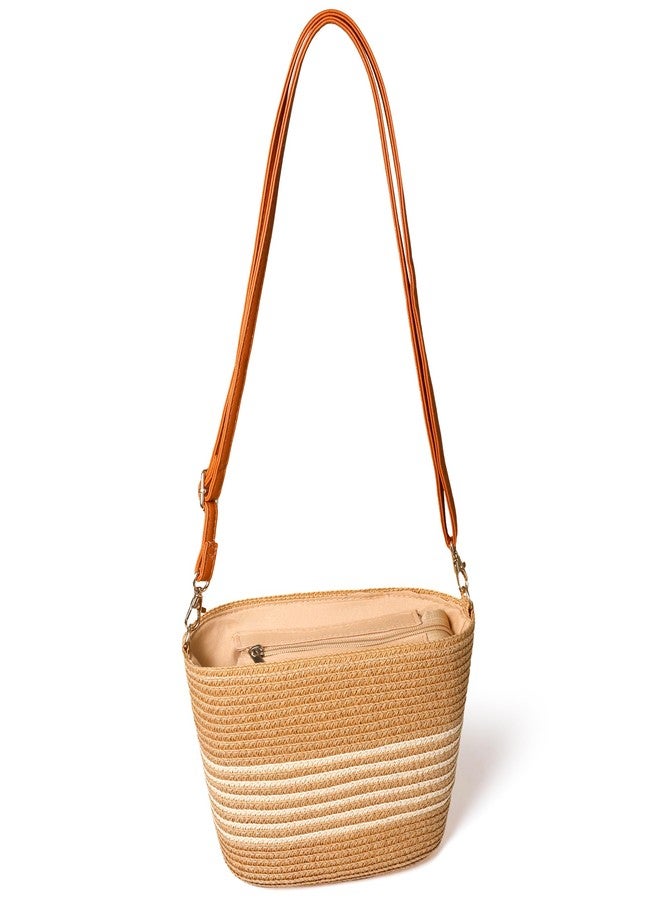 ARCLIBER Woven Straw Shoulder Bag for Women with Stripe,Crossbody Purse Bag with Adjustable Strap,Brown - Image 1