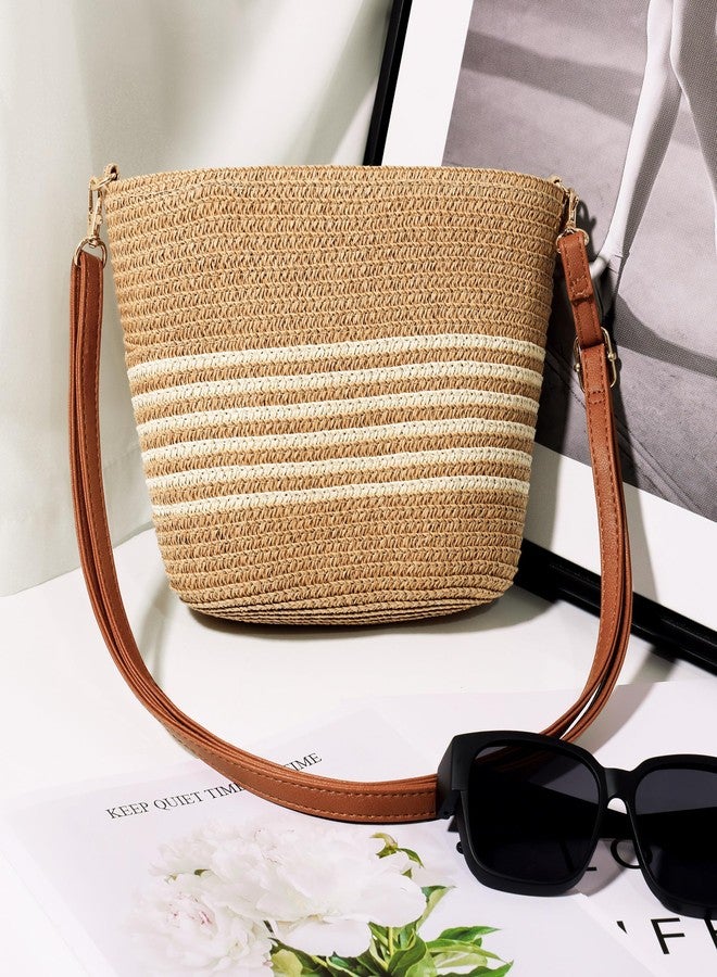 ARCLIBER Woven Straw Shoulder Bag for Women with Stripe,Crossbody Purse Bag with Adjustable Strap,Brown - Image 3