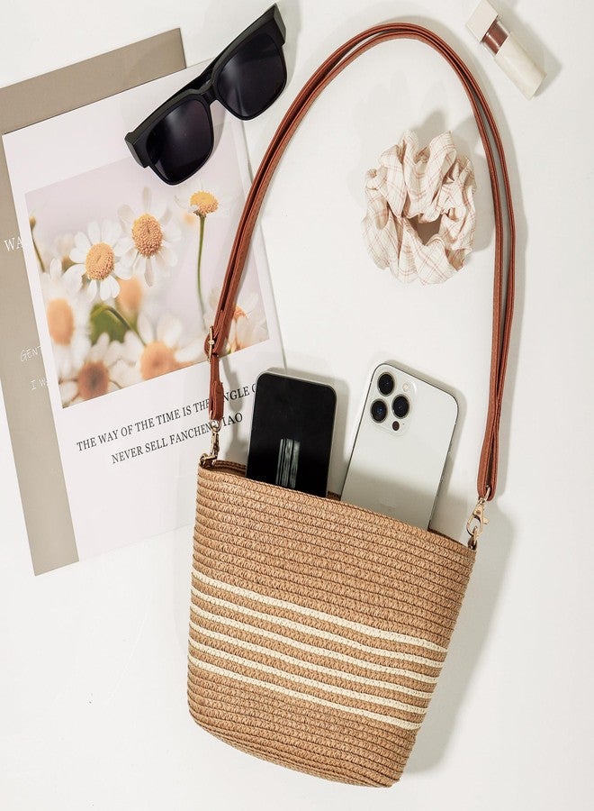 ARCLIBER Woven Straw Shoulder Bag for Women with Stripe,Crossbody Purse Bag with Adjustable Strap,Brown - Image 4