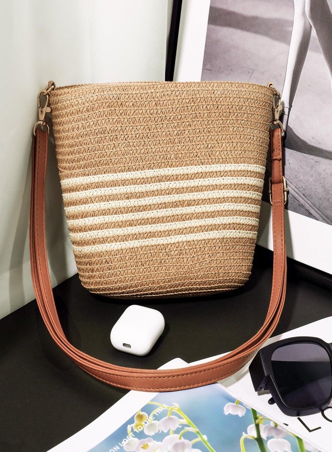 ARCLIBER Woven Straw Shoulder Bag for Women with Stripe,Crossbody Purse Bag with Adjustable Strap,Brown - Image 5