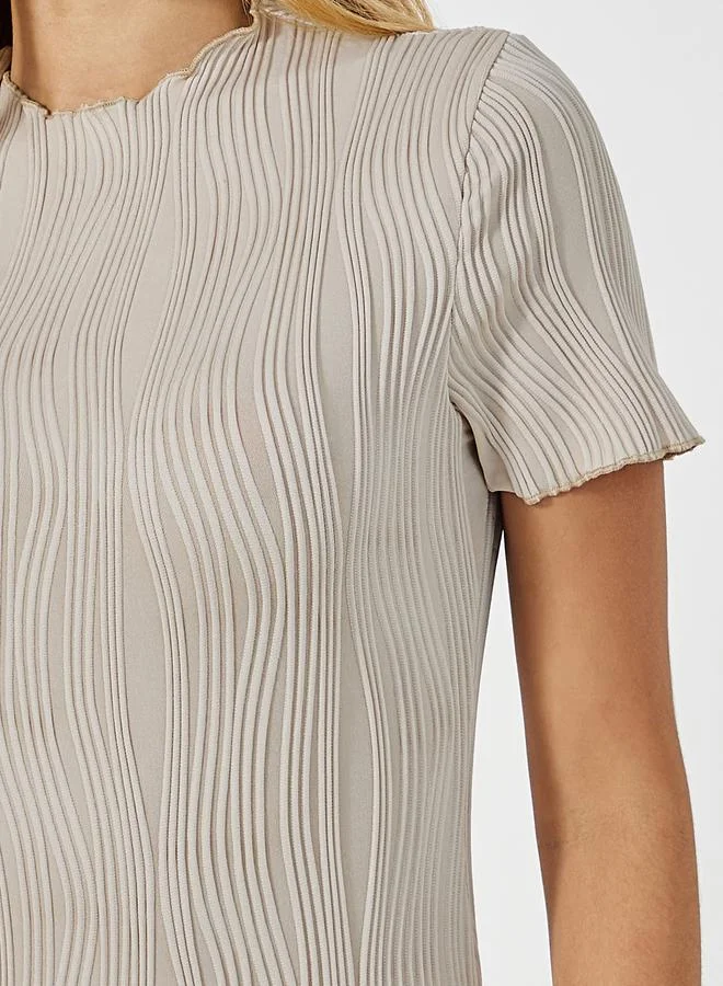 Styli Textured High Neck Bodysuit & Wide Leg Pants Co-Ords