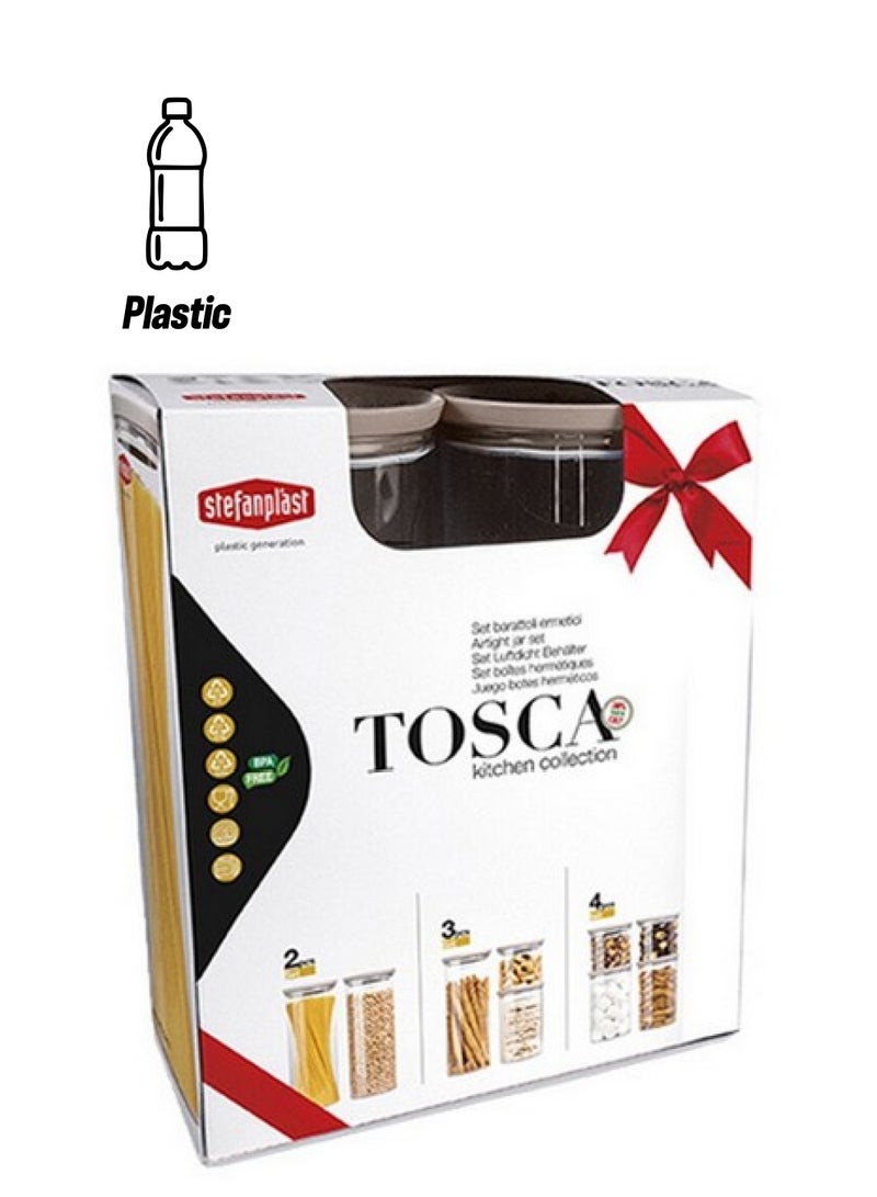 Stefanplast 3-Piece Tosca Round Plastic Jar Set Clear and Beige 11.2 x 4.9 x 9.4 Inch 55681 - Image 1