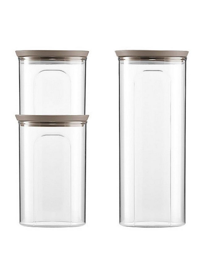 Stefanplast 3-Piece Tosca Round Plastic Jar Set Clear and Beige 11.2 x 4.9 x 9.4 Inch 55681 - Image 3