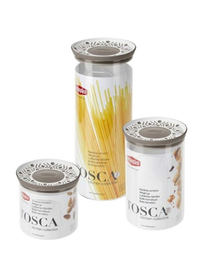 Stefanplast 3-Piece Tosca Round Plastic Jar Set Clear and Beige 11.2 x 4.9 x 9.4 Inch 55681 - Image 2