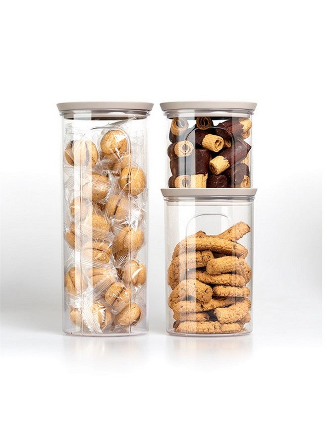 Stefanplast 3-Piece Tosca Round Plastic Jar Set Clear and Beige 11.2 x 4.9 x 9.4 Inch 55681 - Image 5