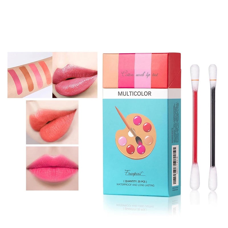 Xiaojmake Tattoo Lipstick Cotton Swab 20PCS Long Lasting Matte Lip Tint Waterproof Non Stick Liquid Lip Gloss Set (Multicolor) - Image 2