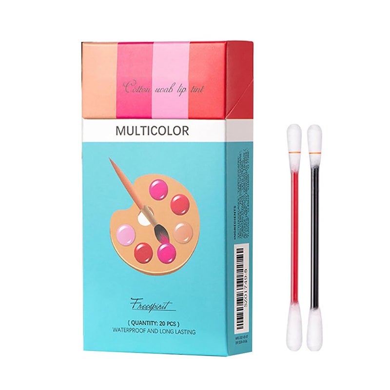 Xiaojmake Tattoo Lipstick Cotton Swab 20PCS Long Lasting Matte Lip Tint Waterproof Non Stick Liquid Lip Gloss Set (Multicolor) - Image 1