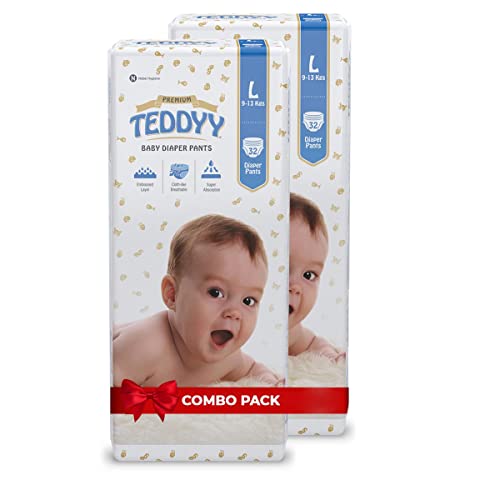 TEDDYY Baby Premium Large Diaper Pants 64 Count (Pack of 2), 9-14 kgs, Long Lasting Absorption, Anti - Bacterial - Image 1
