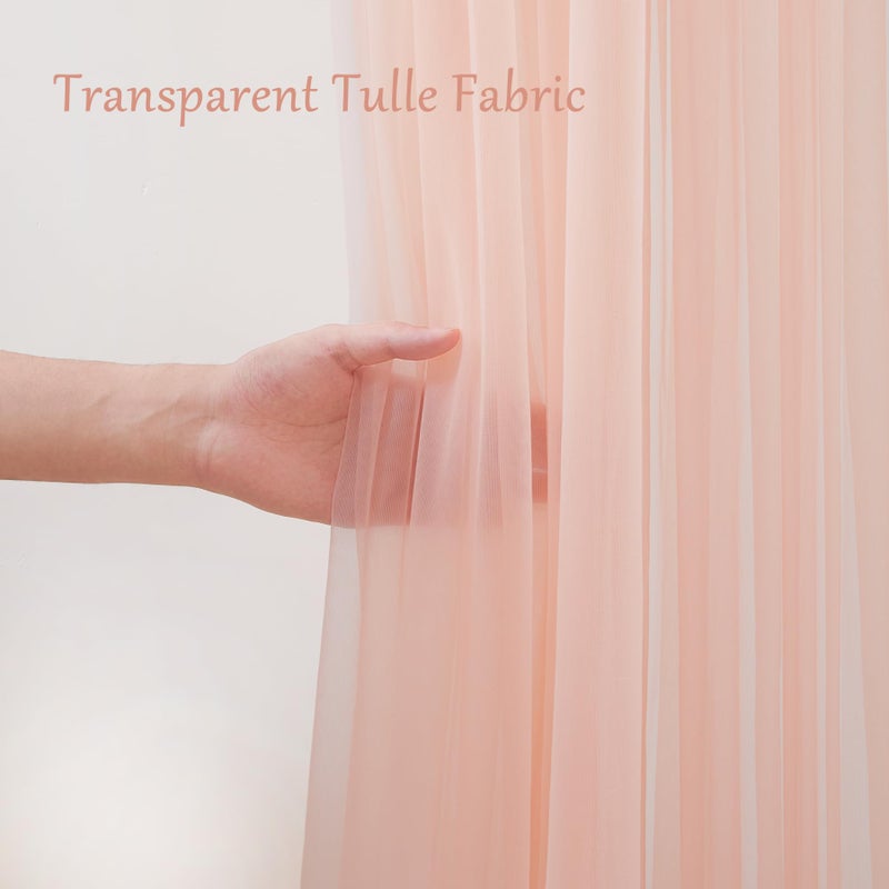 PARTISKY 10x10ft Peach Tulle Backdrop Curtain with Lights String for Parites, Sheer Photo Backdrop Curtains for Wedding Baby Shower Birthday Party Photo Shoot Background Decorations - Image 5