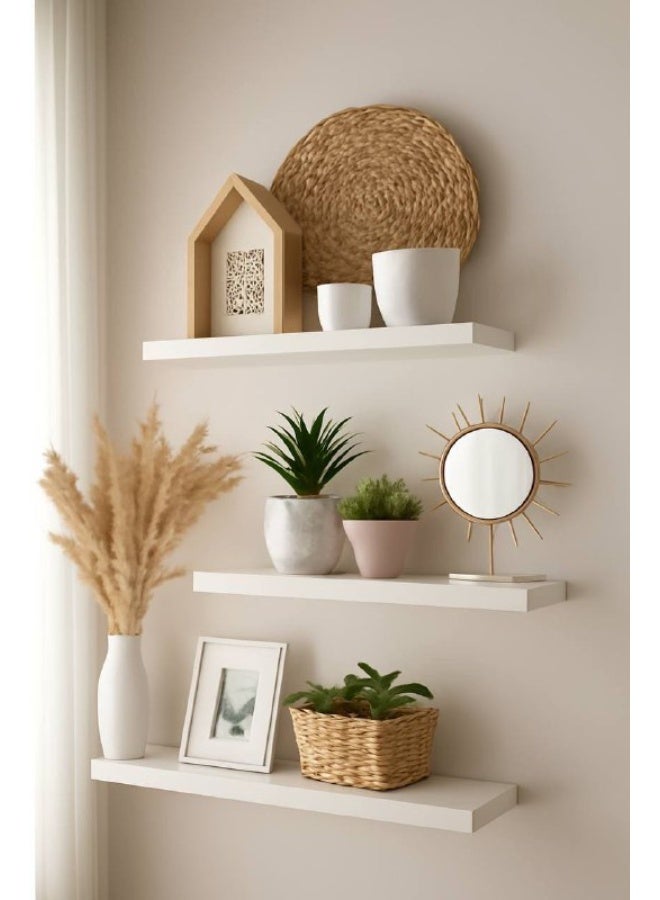 3-piece decorative shelf set, 18 mm wood, consisting of (large shelf 60 cm / medium shelf 50 cm / small shelf 40 cm)