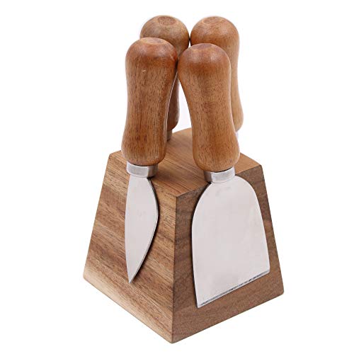 olelo Cheese Knife Set, 4 Small Cheese Knives with Acacia Wood Handle & Magnetic Stand, Stainless Steel Cheese Knife Set for Charcuterie Boards, Picnic, Family Gatherings - Cheese Knives Gift Set - Image 2