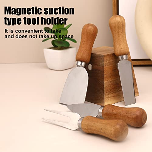 olelo Cheese Knife Set, 4 Small Cheese Knives with Acacia Wood Handle & Magnetic Stand, Stainless Steel Cheese Knife Set for Charcuterie Boards, Picnic, Family Gatherings - Cheese Knives Gift Set - Image 5