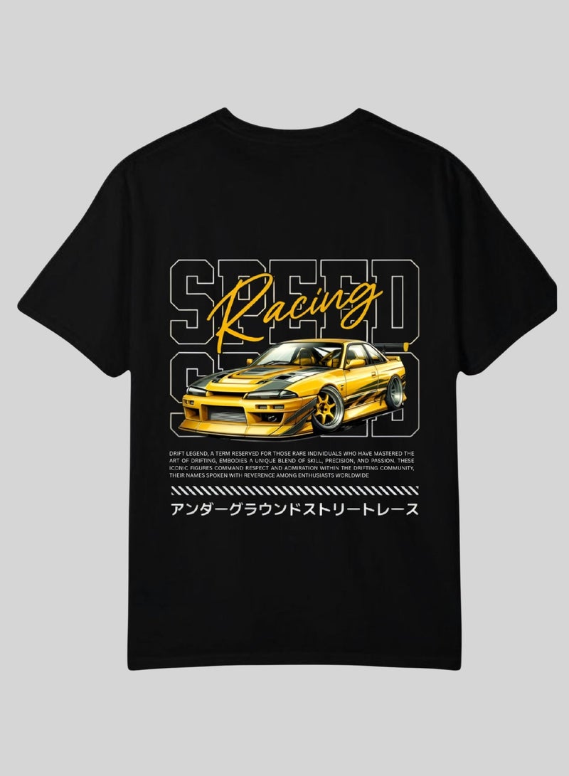 Khamsify Premium JDM Speed Racing Car Design Unisex T-Shirt - Yellow Drift Graphic Streetwear Tee for Car Enthusiasts. - Image 1