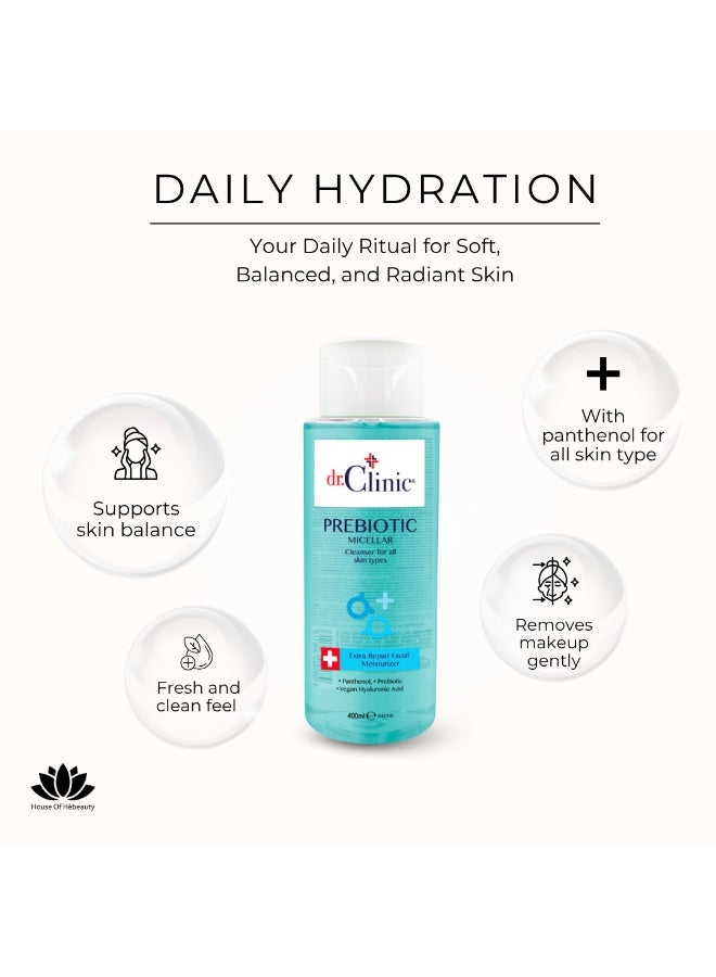 dr.Clinic DR. CLINIC | Prebiotic Micellar Water with Panthenol | Gentle Makeup Remover & Hydrating Cleanser | Enriched with Hyaluronic Acid & Prebiotics | For All Skin Types | 400 ml - Image 2