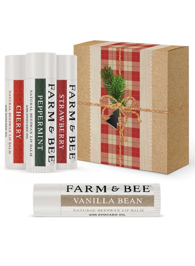 Farm & Bee بلسم شفاه طبيعي – هدية صغيرة - 4 عبوات هدايا للنساء والرجال - مكونات عضوية وطبيعية - مرطب شفاه - فكرة هدية رائعة للنساء والرجال والأولاد والبنات - 0.15 أونصة (عبوة من 4) - Image 1