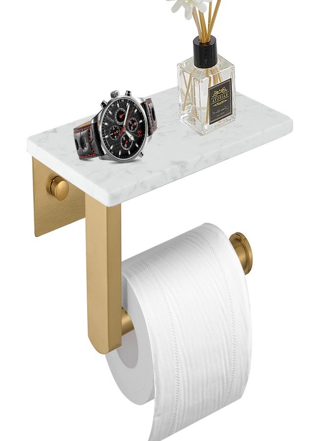 BWE حامل ورق تواليت بذهبي مع رف من الرخام، حامل لفافة من الفولاذ المقاوم للصدأ SUS 304 مثبت على الحائط، حامل لفافة ورق التواليت مع رف للهاتف مقاوم للصدأ للحمام، ذهبي مصقول - Image 1