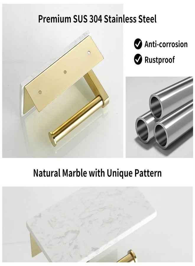 BWE حامل ورق تواليت بذهبي مع رف من الرخام، حامل لفافة من الفولاذ المقاوم للصدأ SUS 304 مثبت على الحائط، حامل لفافة ورق التواليت مع رف للهاتف مقاوم للصدأ للحمام، ذهبي مصقول - Image 3