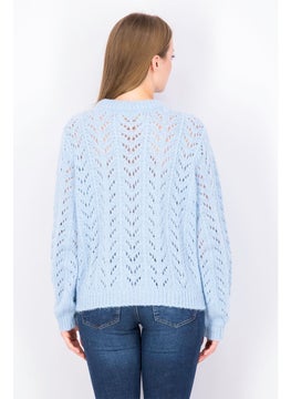 Tchibo Women Crew Neck Eyelet Sweater, Light Blue  - Image 2