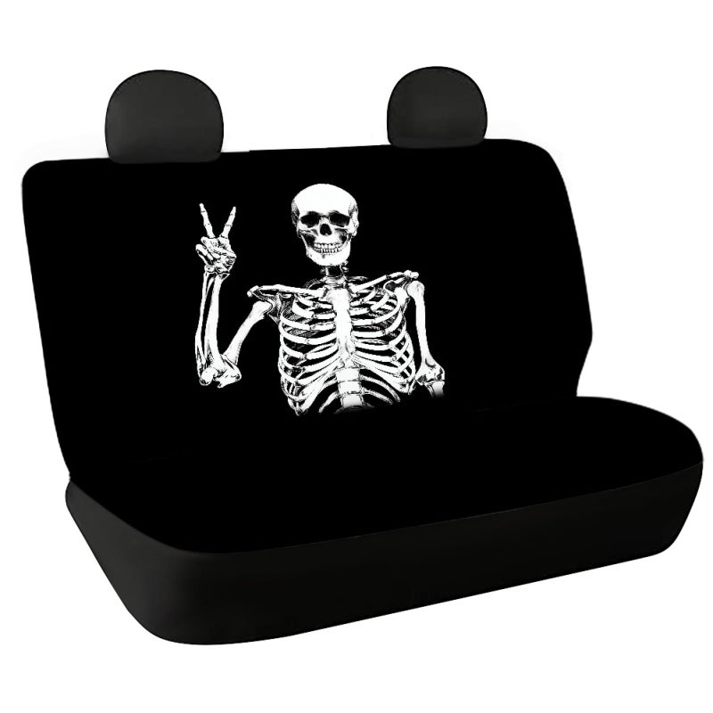 AFPANQZ Funny Skeleton Print Car Seat Cover Cozy Polyester Fabric Protector Car Rear Cushion Covers Car Interior Accessories Decorations Cloth Backseats Seat Cushion Covers Black