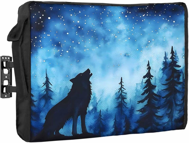 Roaring Wolf Waterproof Outdoor TV Cover, Stars Night Forest Outside Weatherproof TV Enclosures for 70 to 75 Inch LCD Television Shield Flat Screen Protectors - Image 1