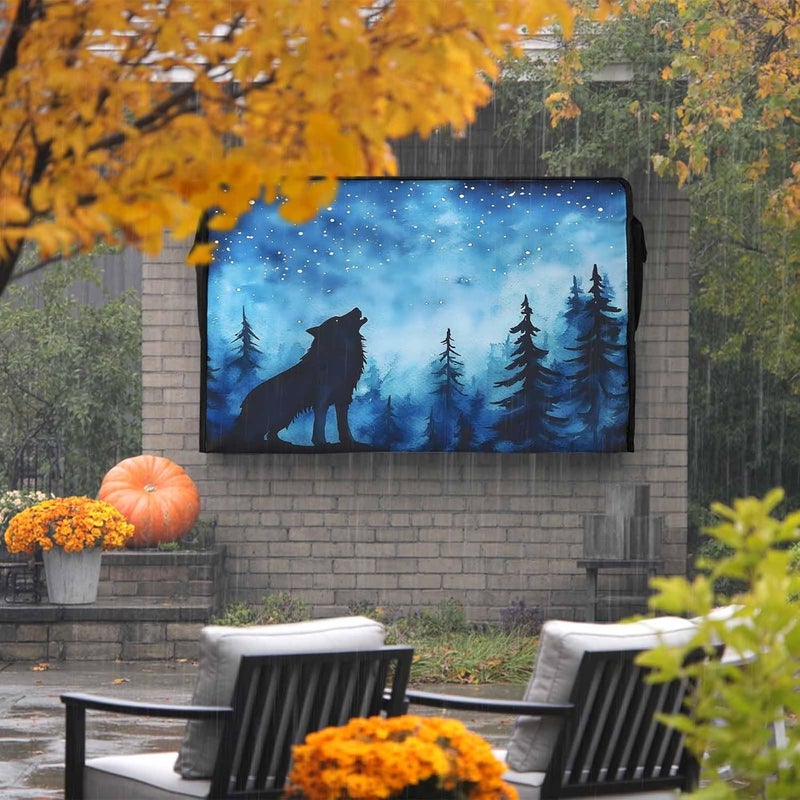 Roaring Wolf Waterproof Outdoor TV Cover, Stars Night Forest Outside Weatherproof TV Enclosures for 70 to 75 Inch LCD Television Shield Flat Screen Protectors - Image 2